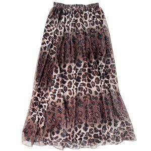 Leopard Print Chiffon Maxi Skirt Elastic High Wais